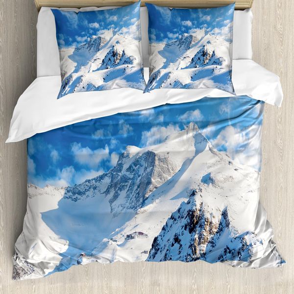 Abakuhaus Copripiumino Berg, Snowy Mountain Ski, Antiacaro, Adatto A Chi Soffre Di Allergie, Con Federe, 155 Cm X 220 Cm - 80 X 80 Cm, Bianco Blu-image