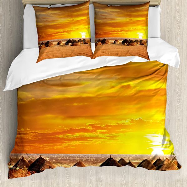 Abakuhaus Copripiumino Africano, Paesaggio, Antiacaro, Adatto A Chi Soffre Di Allergie, Con Federe, 200 Cm X 200 Cm - 80 X 80 Cm, Arancione-image