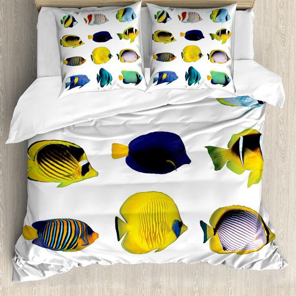 Abakuhaus Copripiumino In Tessuto Idrorepellente, Collage Di Animali Marini, Antiacaro, Adatto A Chi Soffre Di Allergie, Con Federe, 200 Cm X 200 Cm - 80 X 80 Cm, Multicolore-image
