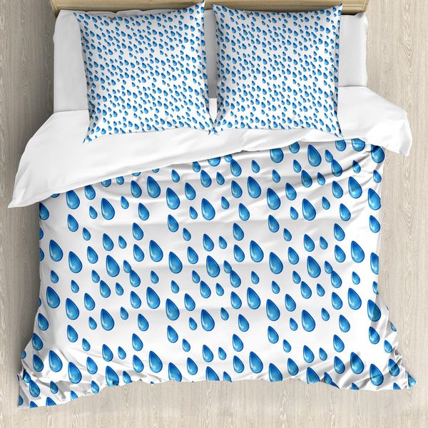 Abakuhaus Copripiumino Autunnale, Gocce Di Pioggia Nell'acqua Autunno, Antiacaro Adatto A Chi Soffre Di Allergie Con Federe, 155 Cm X 220 Cm - 80 X 80 Cm, Blu E Bianco-image
