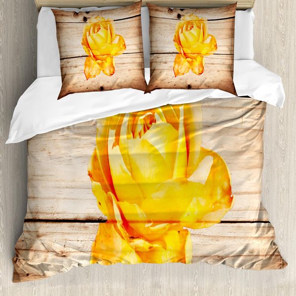Abakuhaus Copripiumino Rustico, Petali Di Rosa E Fiori, Antiacaro, Adatto A Chi Soffre Di Allergie, Con Federe, 200 Cm X 200 Cm - 80 X 80 Cm, Arancione Giallo-image