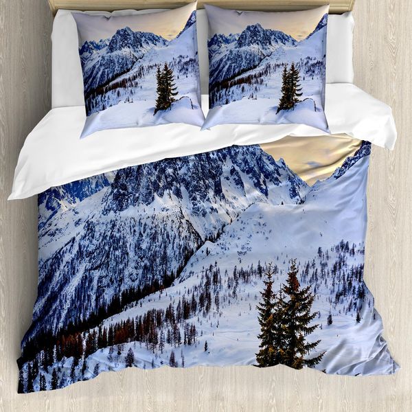 Abakuhaus Copripiumino Berg, Snowy Berg Winter, Antiacaro, Adatto A Chi Soffre Di Allergie, Con Federe, 155 Cm X 220 Cm - 80 X 80 Cm, Bianco Verde-image