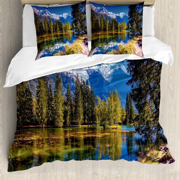 Abakuhaus Copripiumino Berg, Snowy Alps See Pine, Antiacaro, Adatto A Chi Soffre Di Allergie, Con Federe, 155 Cm X 220 Cm - 80 X 80 Cm, Verde, Bianco, Blu-image