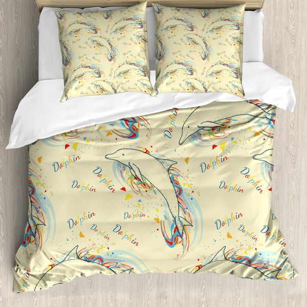 Abakuhaus Ocean Life Set Copripiumino Per Letti Matrimoniali, Delfini Che Nuotano, Antiacaro, Adatto A Chi Soffre Di Allergie, Con Federe, Multicolore-image