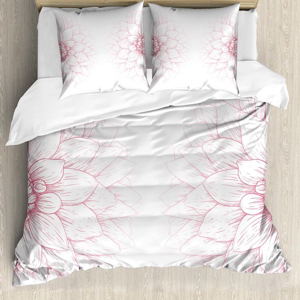 Abakuhaus Set Copripiumino Per Letti Matrimoniali, Fiore Rosa, Antiacaro, Adatto A Chi Soffre Di Allergie, Con Federe, Bianco Rosa-image