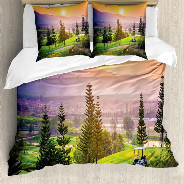 Abakuhaus Copripiumino Naturale, Golf Primavera Tramonto, Antiacaro Adatto A Chi Soffre Di Allergie Con Federe, 155 Cm X 220 Cm - 80 X 80 Cm, Multicolore-image