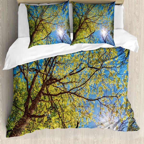 Abakuhaus Copripiumino Wald, Pastoral Baum Ast, Antiacaro, Adatto A Chi Soffre Di Allergie, Con Federe, 155 Cm X 220 Cm - 80 X 80 Cm, Verde Blu-image