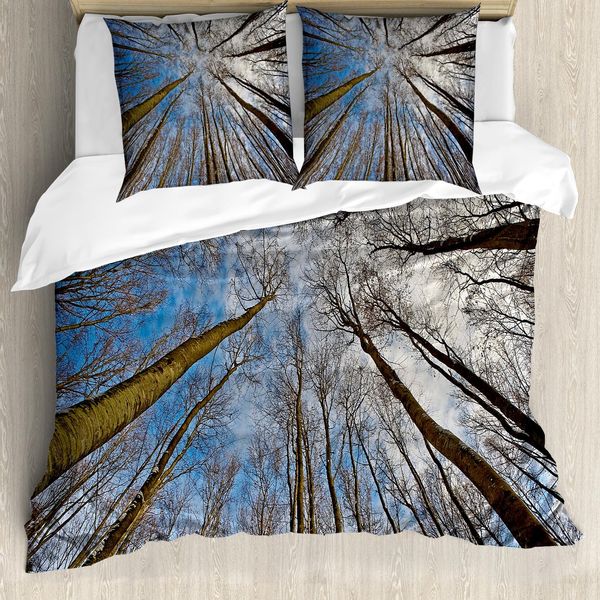 Abakuhaus Copripiumino Naturale, Scena Mattutina Con Nuvole, Antiacaro, Adatto A Chi Soffre Di Allergie, Con Federe, 200 Cm X 200 Cm - 80 X 80 Cm, Blu, Marrone,-image