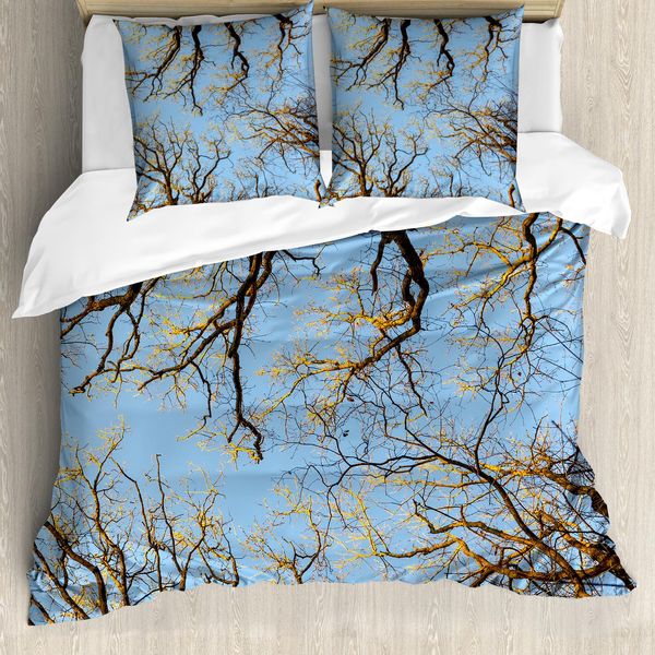 Abakuhaus Copripiumino Naturale, Cielo Vibrante Con Alberi, Antiacaro, Adatto A Chi Soffre Di Allergie, Con Federe, 155 Cm X 220 Cm - 80 X 80 Cm, Blu, Marrone,-image