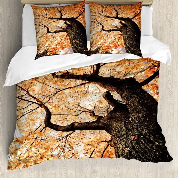 Abakuhaus Copripiumino Wald, Albero Antico Botanica Legno, Antiacaro Adatto A Chi Soffre Di Allergie Con Federe, 155 Cm X 220 Cm - 80 X 80 Cm, Arancione Marrone-image