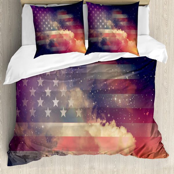 Abakuhaus Copripiumino Con Bandiera Americana, Cloudy Nacht Usa, Antiacaro, Adatto A Chi Soffre Di Allergie, Con Federe, 200 Cm X 200 Cm - 80 X 80 Cm, Multicolore-image