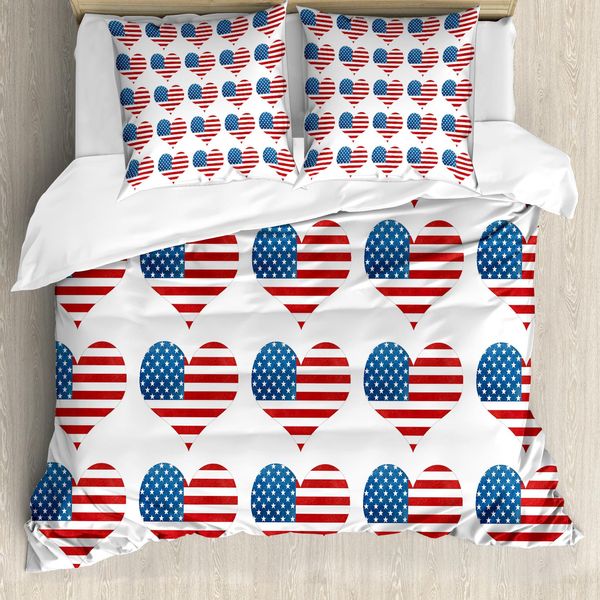 Abakuhaus Copripiumino Con Bandiera Americana, Flag Patriot, Antiacaro, Adatto A Chi Soffre Di Allergie, Con Federe, 200 Cm X 200 Cm - 80 X 80 Cm, Bianco Rosso-image
