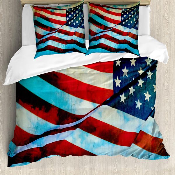 Abakuhaus Copripiumino Con Bandiera Americana, Asta Per Bandiera, Antiacaro, Adatto A Chi Soffre Di Allergie, Con Federe, 200 Cm X 200 Cm - 80 X 80 Cm, Blu Rosso-image