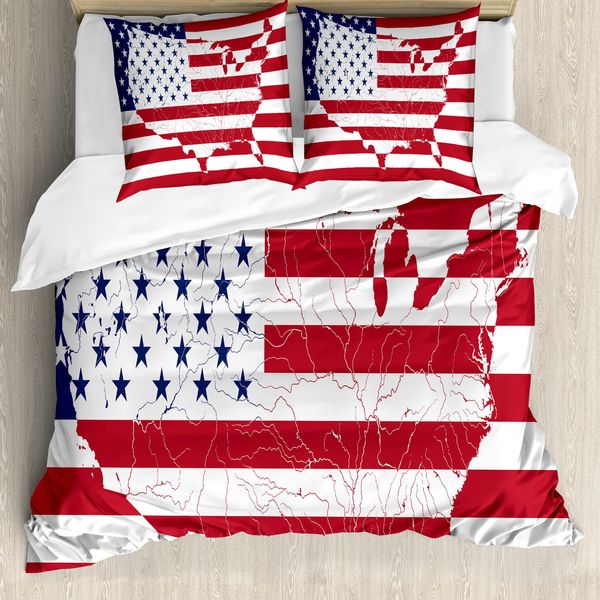 Abakuhaus Copripiumino Con Bandiera Americana, Martial Welt, Antiacaro, Adatto A Chi Soffre Di Allergie, Con Federe, 200 Cm X 200 Cm - 80 X 80 Cm, Blu Navy E Rosso-image