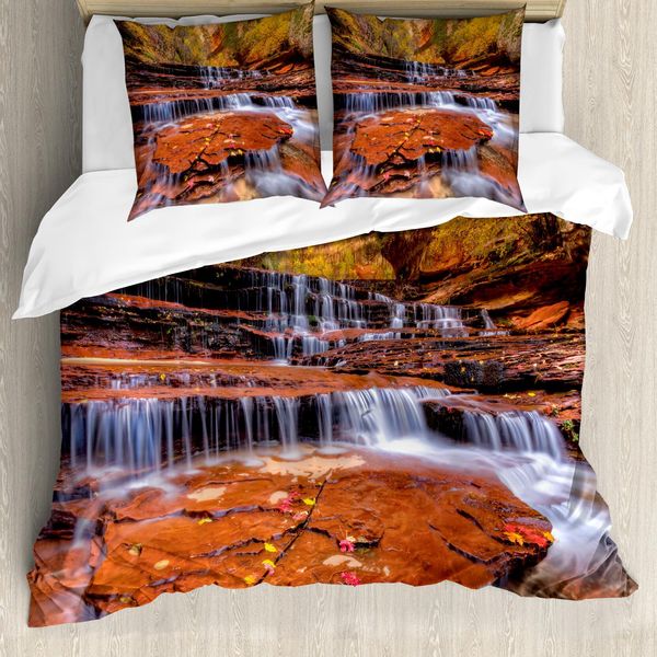 Abakuhaus Nationalparks Copripiumino, Cascata Autunnale, Antiacaro, Adatto A Chi Soffre Di Allergie, Con Federe, 200 Cm X 200 Cm - 80 X 80 Cm, Marrone-image