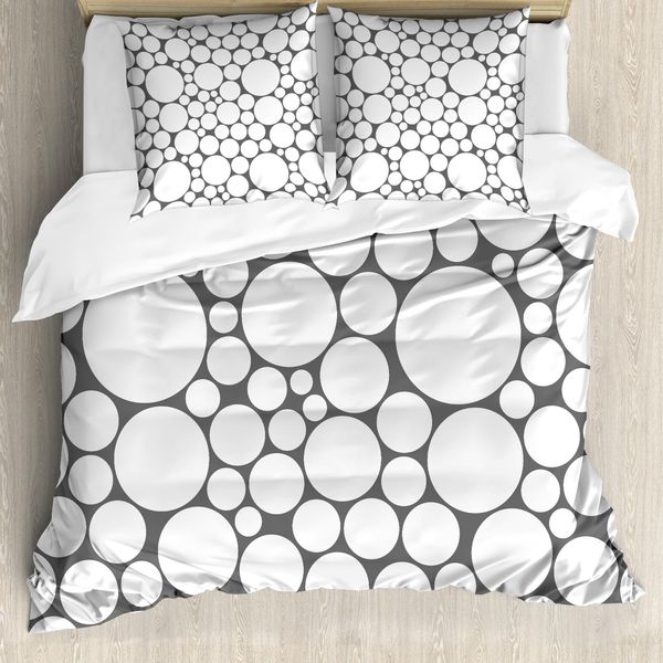 Abakuhaus Copripiumino Geometrico, Cerchi Grigi, Antiacaro, Adatto A Chi Soffre Di Allergie, Con Federe, 200 Cm X 200 Cm - 80 X 80 Cm, Grigio Scuro Bianco-image