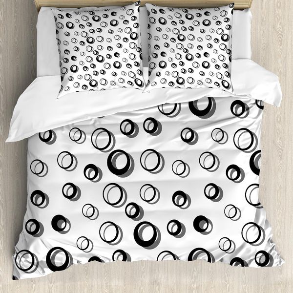 Abakuhaus Copripiumino Geometrico, Minimalista, Antiacaro, Adatto A Chi Soffre Di Allergie, Con Federe, 155 Cm X 220 Cm - 80 X 80 Cm, Bianco E Nero-image