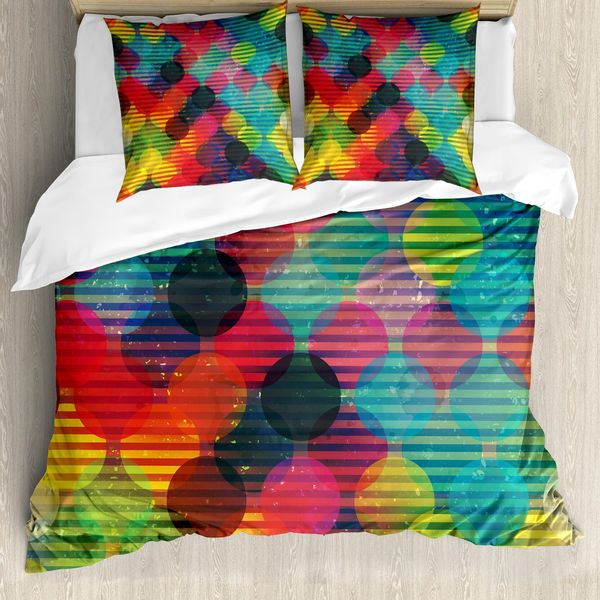 Abakuhaus Copripiumino Geometrico, Futuristico, Antiacaro, Adatto A Chi Soffre Di Allergie, Con Federe, 200 Cm X 200 Cm - 80 X 80 Cm, Multicolore-image
