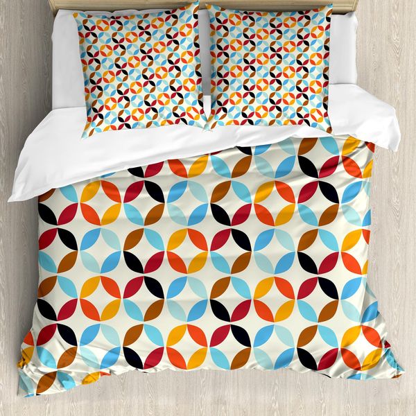 Abakuhaus Copripiumino Geometrico, Bound Square Circle, Antiacaro E Anallergico, Con Federe, 200 Cm X 200 Cm - 80 X 80 Cm, Multicolore-image