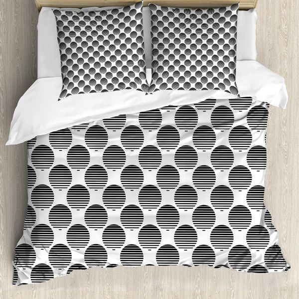 Abakuhaus Copripiumino Geometrico, Cerchi Ondulati, Antiacaro, Adatto A Chi Soffre Di Allergie, Con Federe, 155 Cm X 220 Cm - 80 X 80 Cm, Bianco E Nero-image