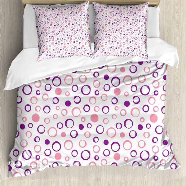 Abakuhaus Copripiumino Geometrico, Cerchi, Antiacaro, Adatto A Chi Soffre Di Allergie, Con Federe, 155 Cm X 220 Cm - 80 X 80 Cm, Rosa Violetto-image