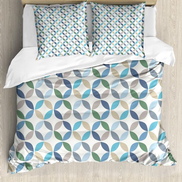 Abakuhaus Copripiumino Geometrico, Strisce Ovali, Antiacaro, Adatto A Chi Soffre Di Allergie, Con Federe, 155 Cm X 220 Cm - 80 X 80 Cm, Blu Pallido Verde-image