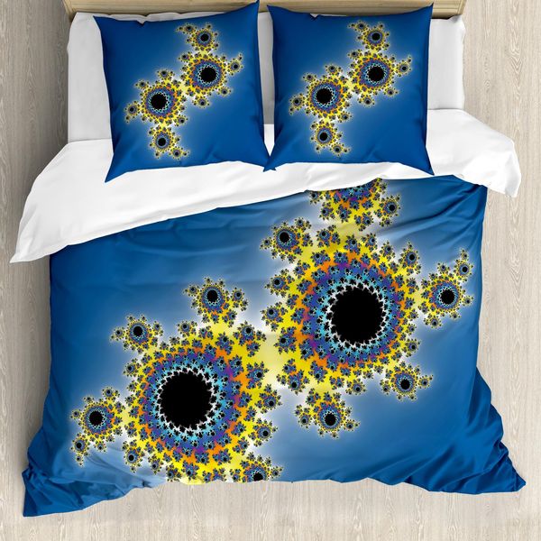 Abakuhaus Copripiumino Fractal, Motivi Floreali Rotanti, Antiacaro, Adatto A Chi Soffre Di Allergie, Con Federe, 155 Cm X 220 Cm - 80 X 80 Cm, Giallo Viola Blu-image