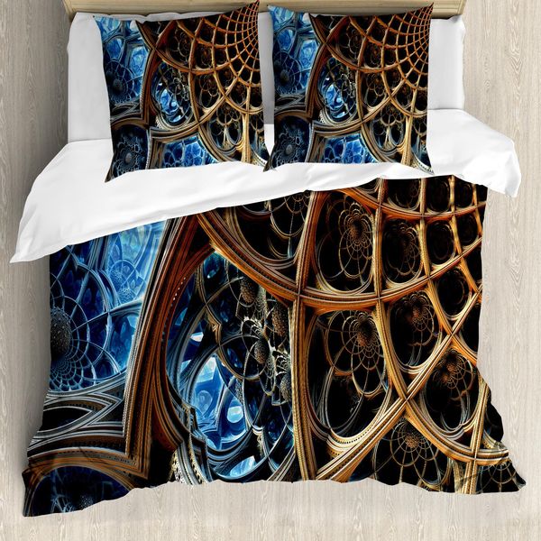Abakuhaus Copripiumino Fractal, Motivo Retrò, Antiacaro, Adatto A Chi Soffre Di Allergie, Con Federe, 155 Cm X 220 Cm - 80 X 80 Cm, Marrone Blu-image