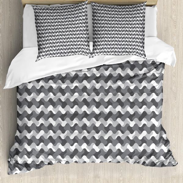 Abakuhaus Copripiumino Grigio, Linee Retrò Sfumate, Antiacaro, Adatto A Chi Soffre Di Allergie, Con Federe, 155 Cm X 220 Cm - 80 X 80 Cm, Grigio Antracite-image