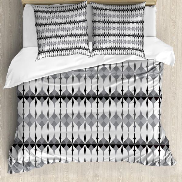Abakuhaus Copripiumino Grigio, Triangoli, Antiacaro, Adatto A Chi Soffre Di Allergie, Con Federe, 155 Cm X 220 Cm - 80 X 80 Cm, Bianco-image