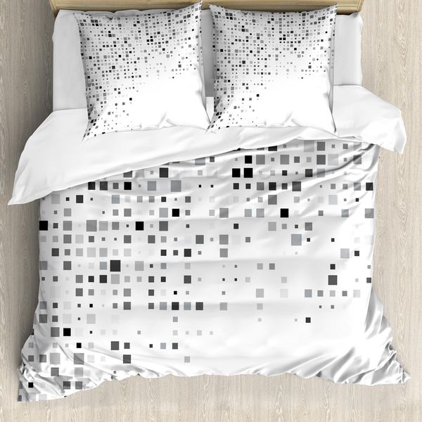 Abakuhaus Set Copripiumino Digitale Per Letti Matrimoniali, Motivo Geometrico, Antiacaro, Adatto A Chi Soffre Di Allergie, Con Federe, Bianco Cenere-image