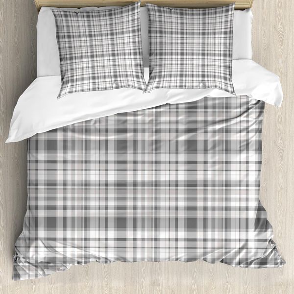 Abakuhaus Set Copripiumino Geometrico Per Letti Matrimoniali, Linea Verticale Quadrata, Antiacaro, Adatto A Chi Soffre Di Allergie, Con Federe, Bianco Grigio-image