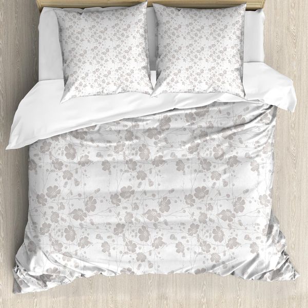 Abakuhaus Copripiumino Grigio, Romantische Home Blumen, Antiacaro, Adatto A Chi Soffre Di Allergie, Con Federe, 200 Cm X 200 Cm - 80 X 80 Cm, Grigio Chiaro-image