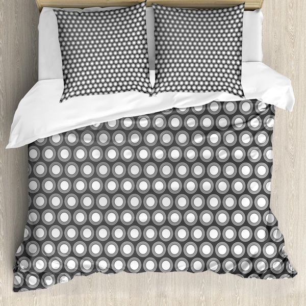 Abakuhaus Set Copripiumino Geometrico Per Letti Matrimoniali, Forme Circolari, Antiacaro, Adatto A Chi Soffre Di Allergie, Con Federe, Bianco-image