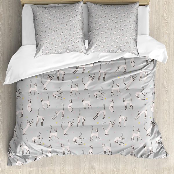 Abakuhaus Copripiumino Grigio, Gatto-Gattino Animale, Antiacaro, Adatto A Chi Soffre Di Allergie, Con Federe, 155 Cm X 220 Cm - 80 X 80 Cm, Grigio Chiaro-image