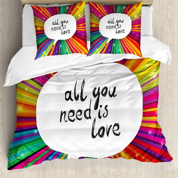 Abakuhaus Copripiumino Colorato, Hippie Retro Words, Antiacaro, Adatto A Chi Soffre Di Allergie, Con Federe, 155 Cm X 220 Cm - 80 X 80 Cm, Bianco-image