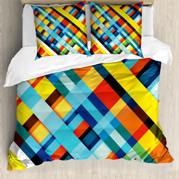Abakuhaus Copripiumino Colorato, Linee Retrò Vivaci, Antiacaro, Adatto A Chi Soffre Di Allergie, Con Federe, 155 Cm X 220 Cm - 80 X 80 Cm, Multicolore-image