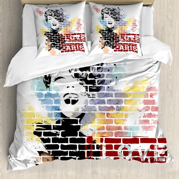 Abakuhaus Paris Copripiumino, Fashion Girl Graffiti, Antiacaro, Adatto A Chi Soffre Di Allergie, Con Federe, 200 Cm X 200 Cm - 80 X 80 Cm, Multicolore-image