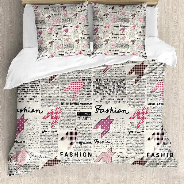 Abakuhaus Giornale Copripiumino, Fashion Magazine Retro, Antiacaro, Adatto A Chi Soffre Di Allergie, Con Federe, 200 Cm X 200 Cm - 80 X 80 Cm, Nero Bianco Rosa-image