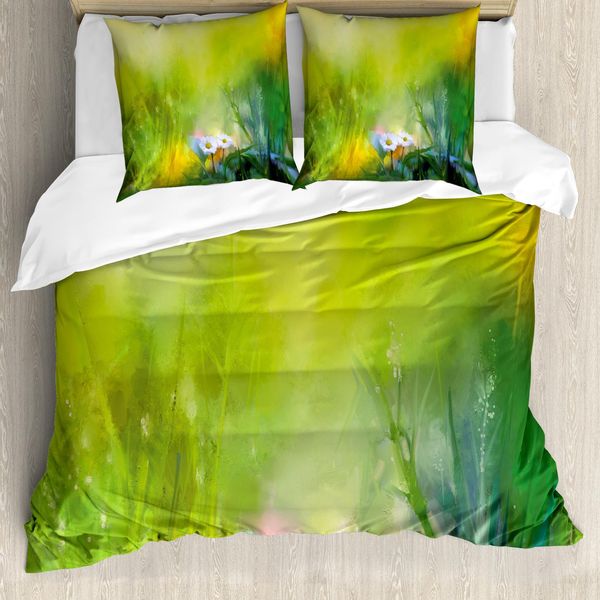 Abakuhaus Copripiumino Blume, Pastoral Camomilla, Antiacaro, Adatto A Chi Soffre Di Allergie, Con Federe, 155 Cm X 220 Cm - 80 X 80 Cm, Verde Bianco-image