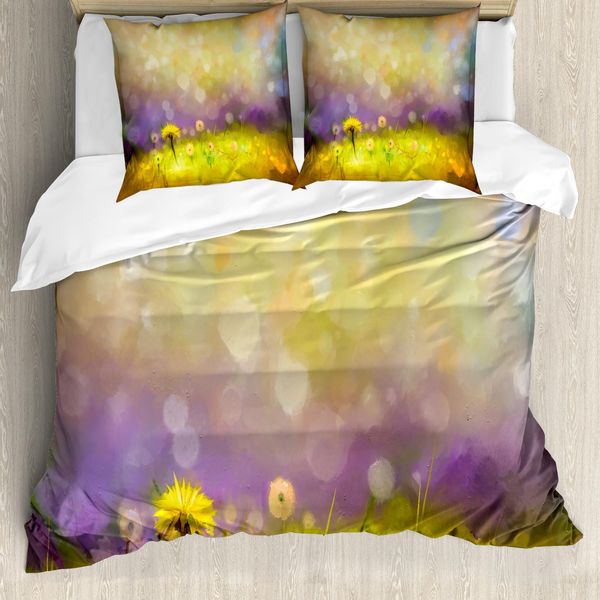Abakuhaus Copripiumino Blume, Campo Di Denti Di Leone Gialli, Antiacaro, Adatto A Chi Soffre Di Allergie, Con Federe, 155 Cm X 220 Cm - 80 X 80 Cm, Viola Verde-image
