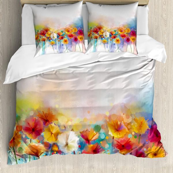 Abakuhaus Copripiumino Con Motivo Floreale, Bouquet Di Gerbere, Antiacaro E Anallergico, Con Federe, 155 Cm X 220 Cm - 80 X 80 Cm, Rosso Arancione-image