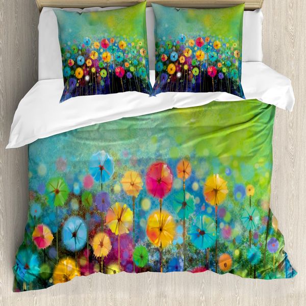 Abakuhaus Copripiumino Blume, Denti Di Leone Colorati, Antiacaro, Adatto A Chi Soffre Di Allergie, Con Federe, 155 Cm X 220 Cm - 80 X 80 Cm, Multicolore-image