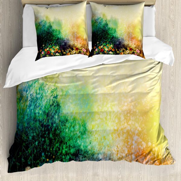 Abakuhaus Copripiumino Blume, Fiori Selvatici Sul Prato, Antiacaro, Adatto A Chi Soffre Di Allergie, Con Federe, 155 Cm X 220 Cm - 80 X 80 Cm, Verde Senape-image