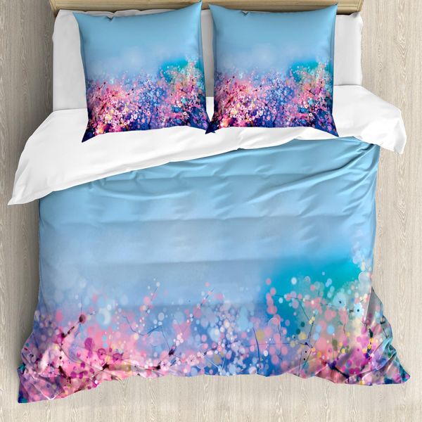 Abakuhaus Copripiumino Blume, Retro Cherry Blossom, Antiacaro, Adatto A Chi Soffre Di Allergie, Con Federe, 200 Cm X 200 Cm - 80 X 80 Cm, Rosa E Blu-image