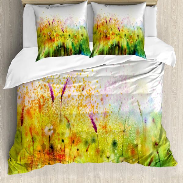 Abakuhaus Copripiumino Blume, Fiori Da Giardino Viola, Antiacaro, Adatto A Chi Soffre Di Allergie, Con Federe, 200 Cm X 200 Cm - 80 X 80 Cm, Verde-image