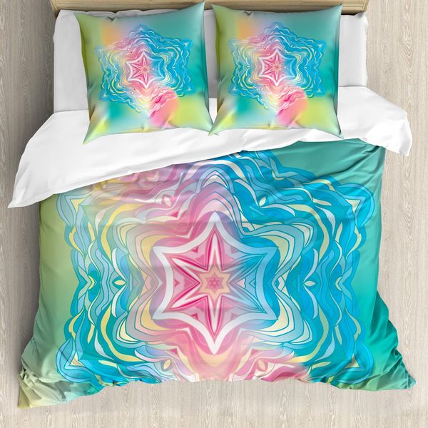 Abakuhaus Copripiumino Mandala, Mandala Floreale Arcobaleno, Antiacaro, Adatto A Chi Soffre Di Allergie, Con Federe, 200 Cm X 200 Cm - 80 X 80 Cm, Blu Rosa-image