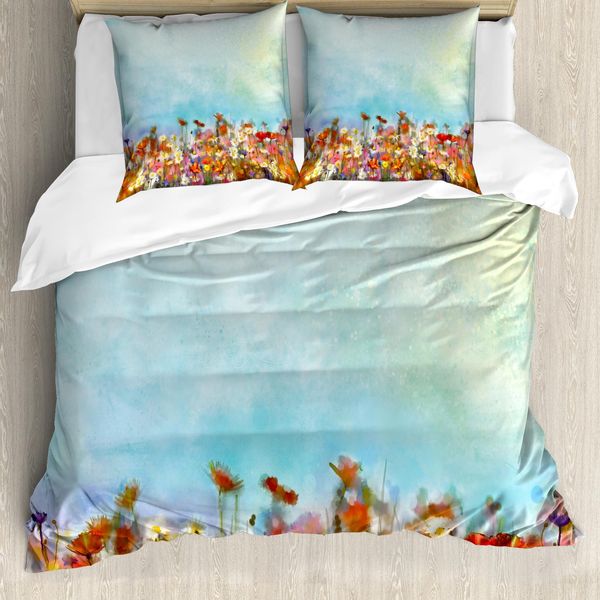 Abakuhaus Copripiumino Con Motivo Floreale, Campo Di Fiori Acquerellato, Antiacaro, Adatto A Chi Soffre Di Allergie, Con Federe, 200 Cm X 200 Cm - 80 X 80 Cm, Multicolore-image