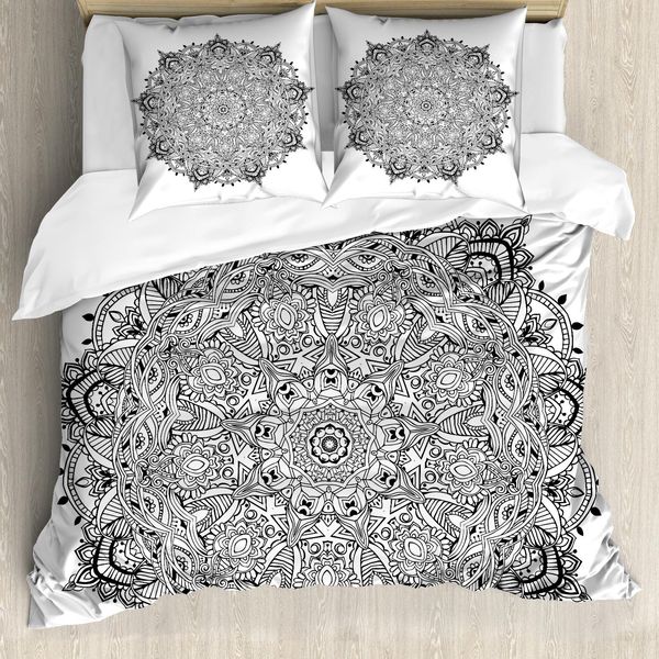 Abakuhaus Copripiumino Mandala, Arte Mandala Bianco E Nero, Antiacaro, Adatto A Chi Soffre Di Allergie, Con Federe, 200 Cm X 200 Cm - 80 X 80 Cm, Bianco E Nero-image