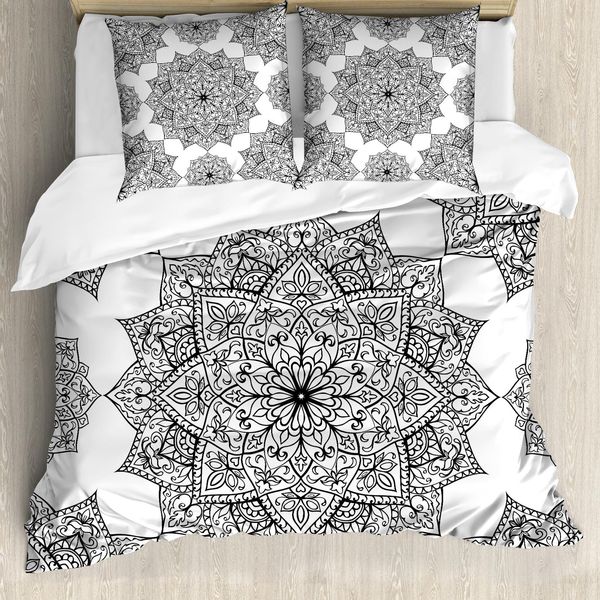 Abakuhaus Set Copripiumino Nero Per Letti Matrimoniali, Motivo A Mosaico Orientale, Antiacaro, Adatto A Chi Soffre Di Allergie, Con Federe, Nero-image
